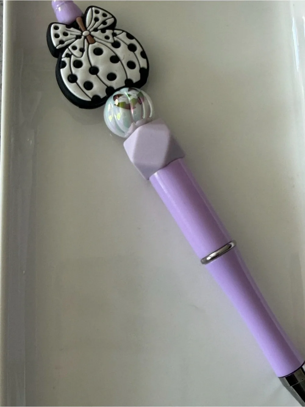 Lavender Polka Dot Pumpkin Bow Decorative Pen